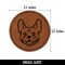 Frenchie French Bulldog Dog Head Round Iron-On Engraved Faux Leather Patch Applique - 2.5"